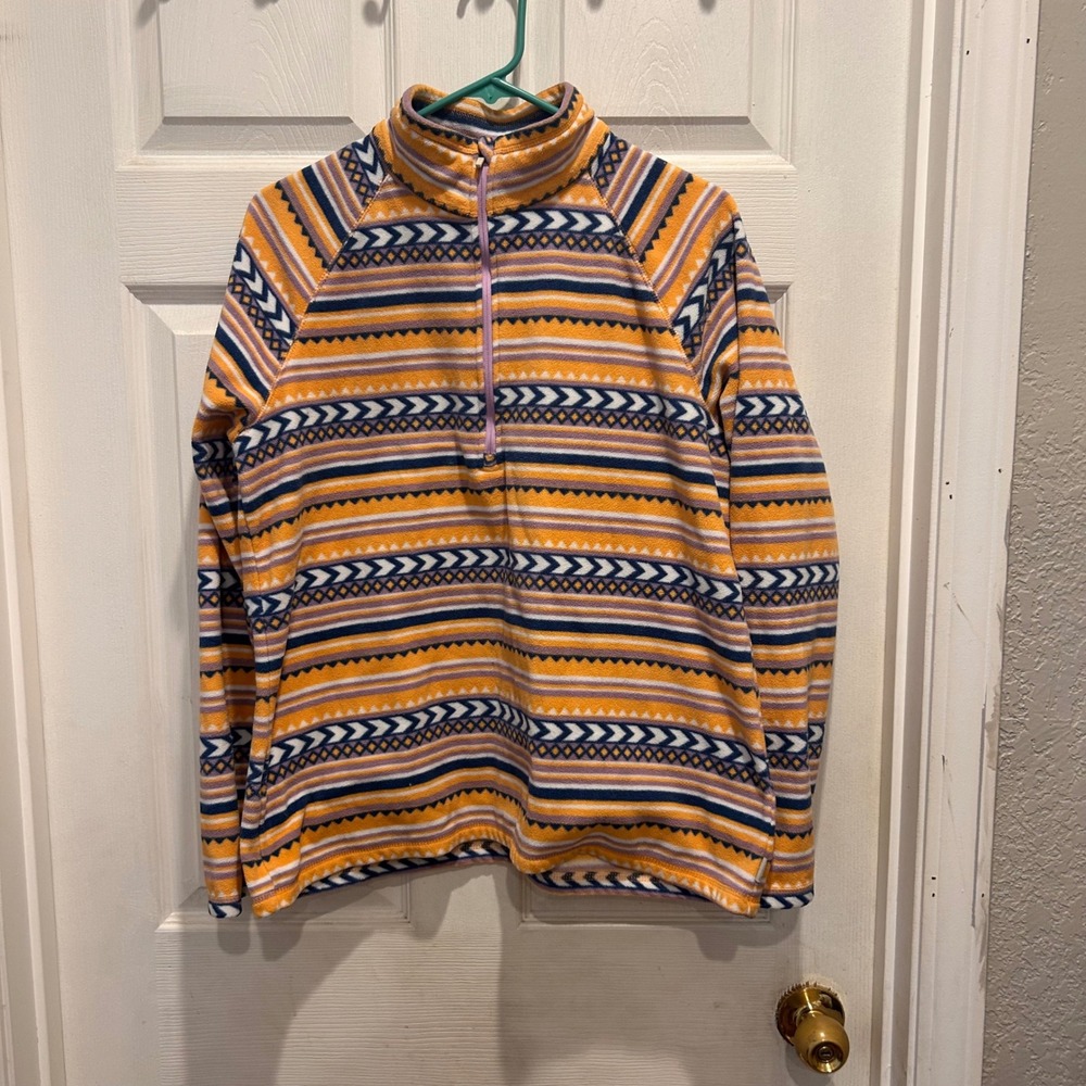 Eddie Bauer Womens XL Fleece‎ Pullover Striped Aztec Print 1/4 Zip Top